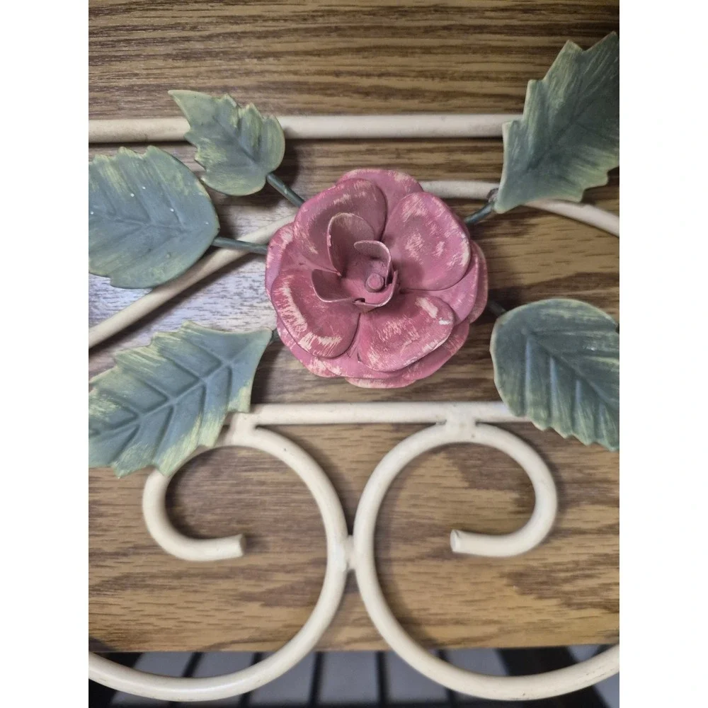 Vintage Wrought Iron Rose Shelf / Towel Rack Combo